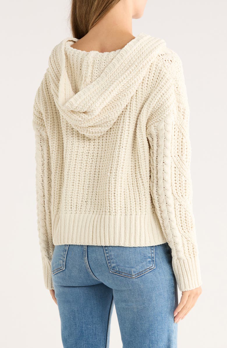 Bobeau Cable Knit Hooded Cardigan, Alternate, color, 