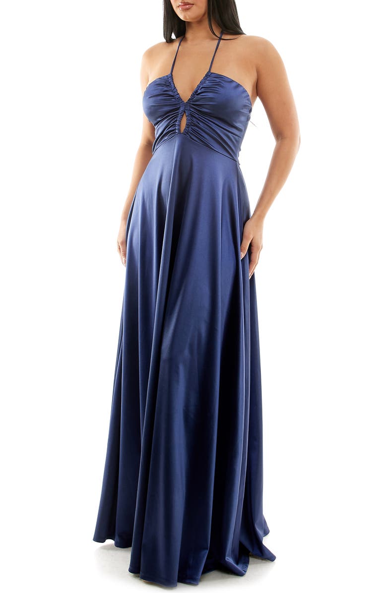 Speechless Halter Neck Keyhole Satin Gown, Alternate, color,
