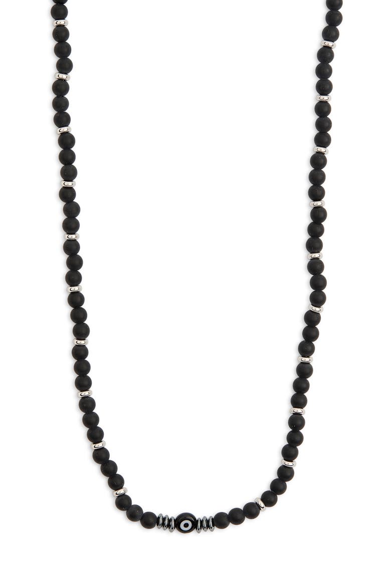 Men's Ethan Evil Eye Beaded Necklace, Main, color, SILVER/BLACK