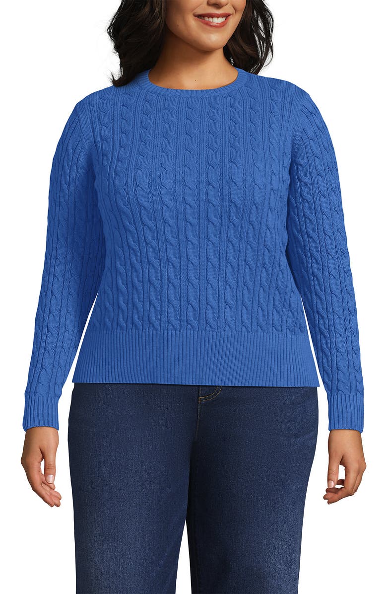 Lands' End Drifter Modern Cable Crew Sweater, Main, color, Muted Cobalt Blue