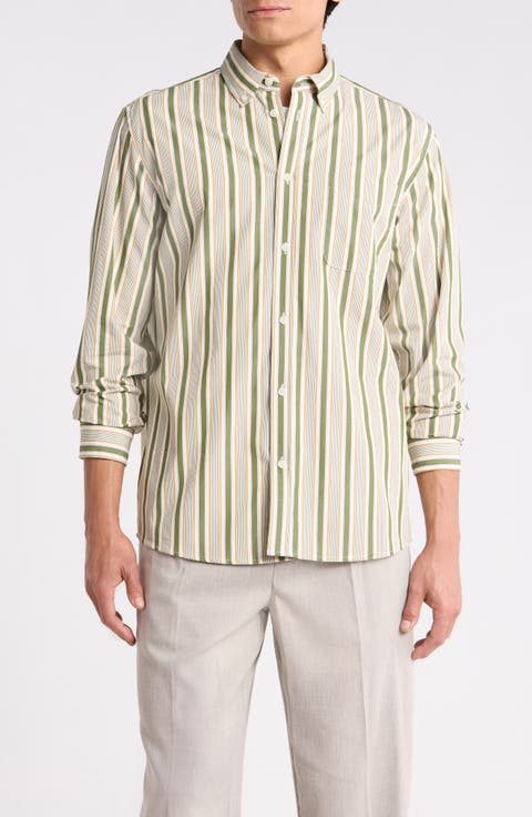 Kent Stripe Peached Organic Cotton Poplin Button-Down Shirt