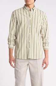 Les Deux Kent Stripe Peached Organic Cotton Poplin Button-Down Shirt