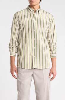 Les Deux Kent Stripe Peached Organic Cotton Poplin Button-Down Shirt