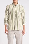 Les Deux Kent Stripe Peached Organic Cotton Poplin Button-Down Shirt