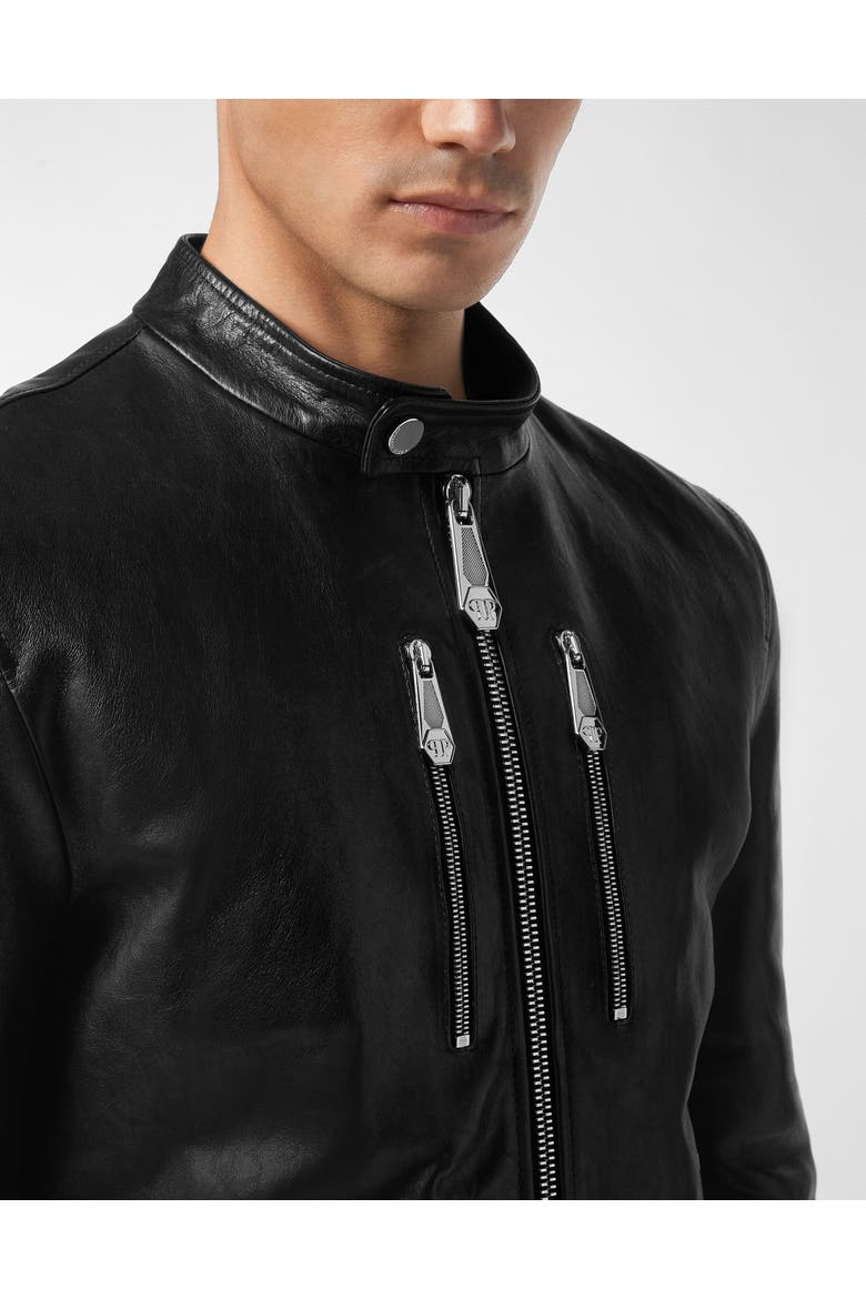Leather Moto Jacket Men, Alternate, color, black