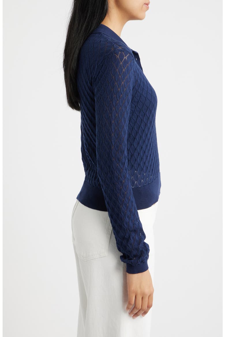Pointelle Polo Sweater, Alternate, color, PEACOAT