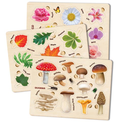 3xSET Montessori Wooden Puzzles for Toddlers 1-3 - Educational Toy for Fine Motor Skills