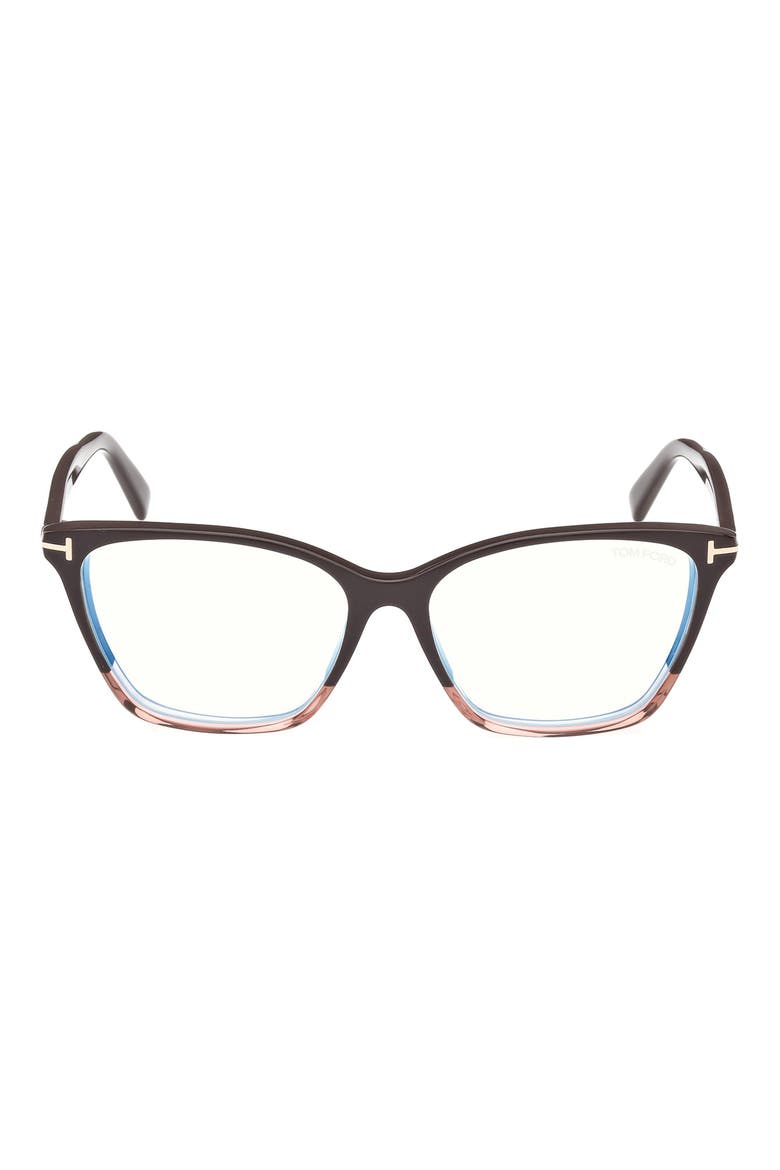 56mm Cat Eye Blue Light Blocking Optical Glasses, Main, color, BROWN BLUSH PINK BROWN