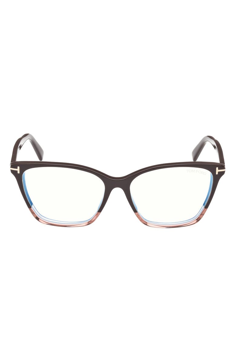TOM FORD 56mm Cat Eye Blue Light Blocking Optical Glasses, Main, color, Brown Blush Pink Brown