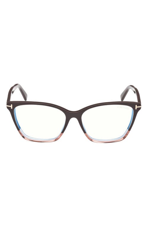 Tom Ford 56mm Cat Eye Blue Light Blocking Optical Glasses In Brown Blush Pink Brown