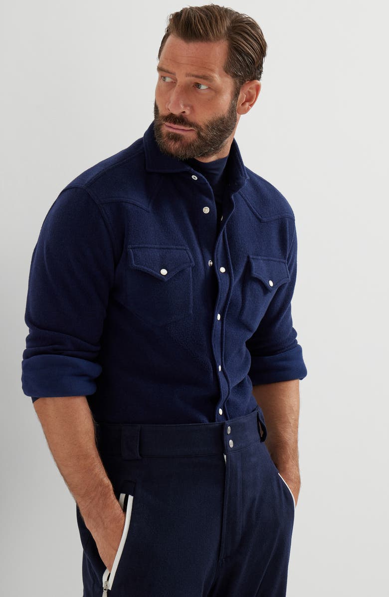 Brunello Cucinelli Shirt with snaps, Alternate, color, Navy Blue