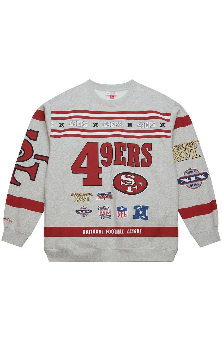 Mitchell & Ness Men's Mitchell & Ness  Heather Gray San Francisco 49ers All Over Print Vintage Fleece Crewneck Sweatshirt, Alternate, color, 