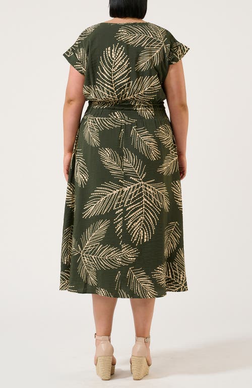Estelle Palmer Leaf Print Midi Dress In Green