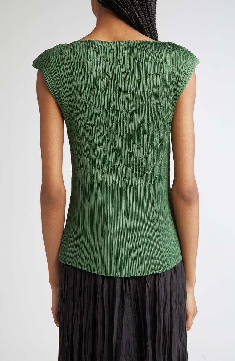 Lafayette 148 New York Embroidered Plissé Satin Top, Alternate, color, Moss