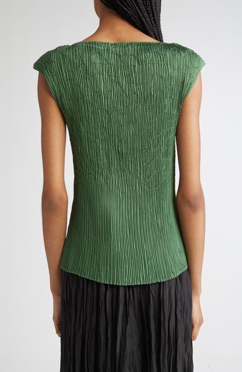 Lafayette 148 Satin Plisse Smocked Sleeveless Blouse In Green