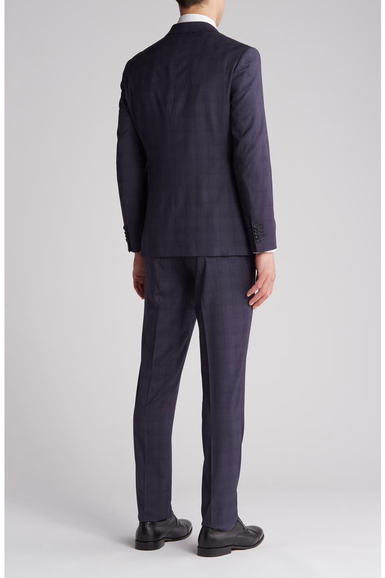 Plaid Trim Fit Peak Lapel Two-Piece Suit, Alternate, color, GRAY