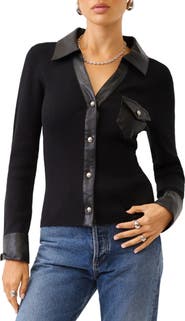 FIFTEEN TWENTY Isabella Faux Leather Trim Ribbed Top