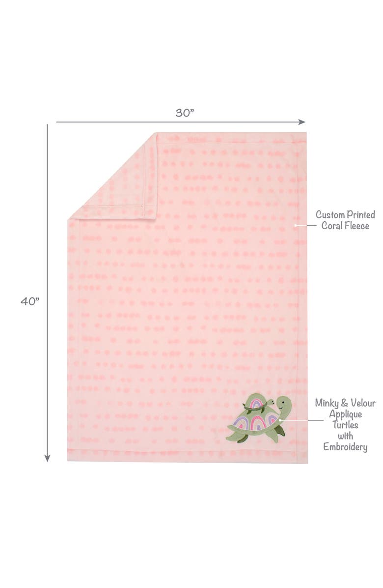 Lambs & Ivy Sea Dreams Cozy Fleece Turtle Applique Baby Blanket, Alternate, color, Pink