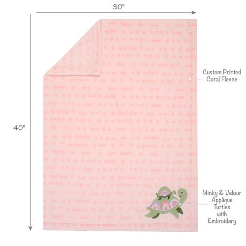 Lambs & Ivy Sea Dreams Cozy Fleece Turtle Applique Baby Blanket In Pink