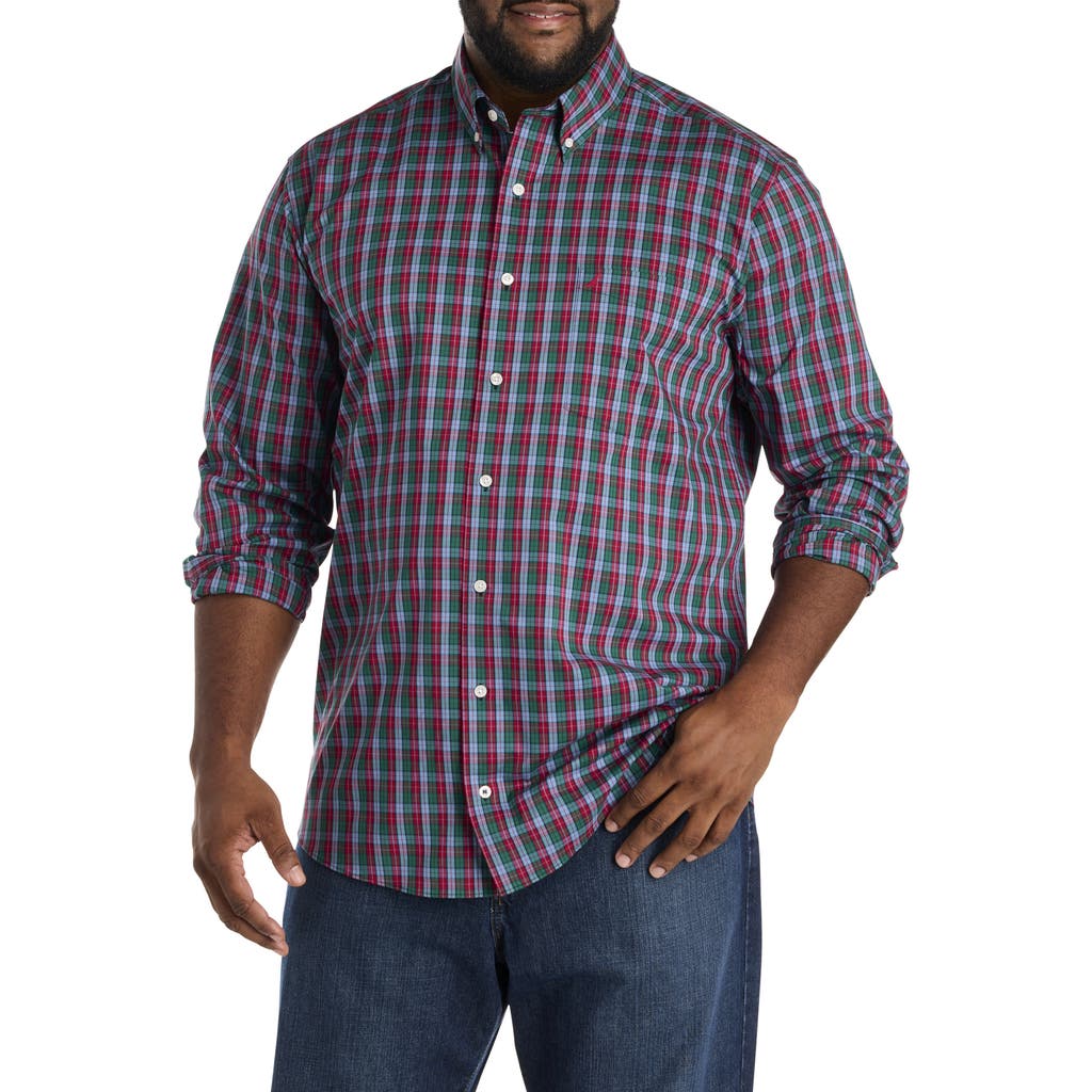 Nautica Big & Tall Performance Plaid Sport Shirt In Red