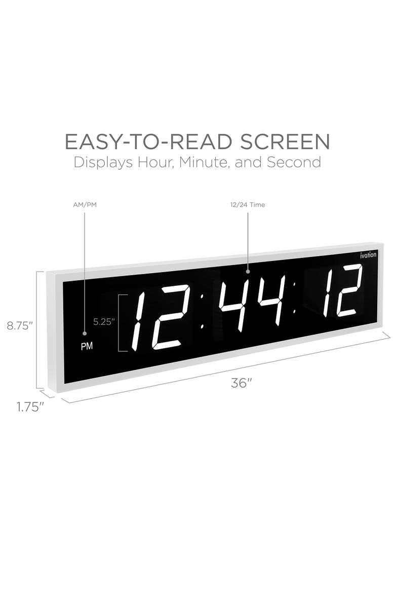 Large Digital Clock, 36 Led Wall Clock with 6-Level Brightness & Mounting Hardware, Alternate, color, White