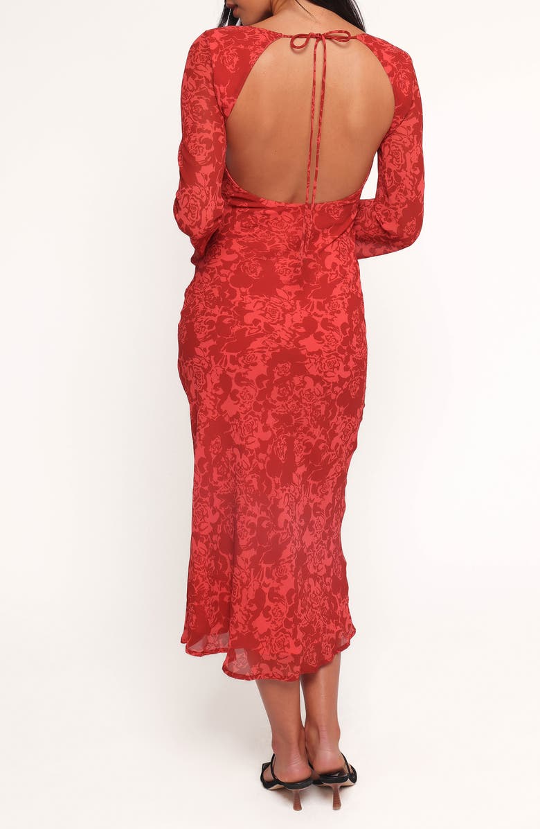 Petal & Pup Talitha Floral Long Sleeve Open Back Dress, Alternate, color, Red Roses