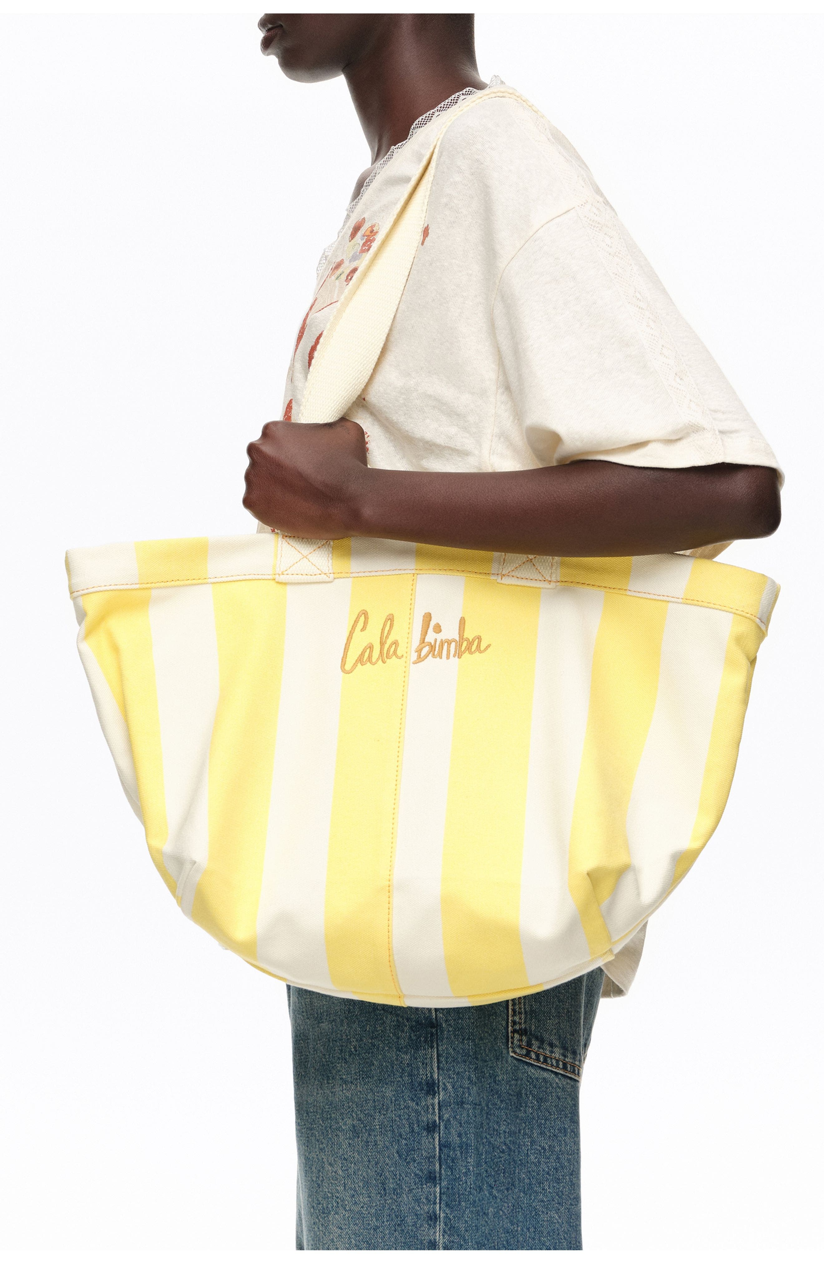 Striped Cotton Maxi Beach Bag, Alternate, color, STRIPES LIMELIGHT
