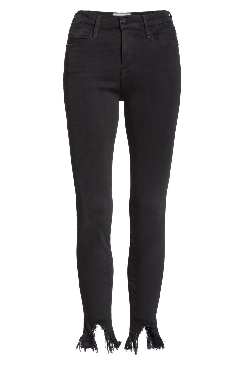 Le High Shredded Curved Hem Skinny Jeans, Alternate, color, BLACKFISH