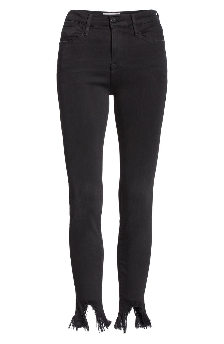 FRAME Le High Shredded Curved Hem Skinny Jeans, Alternate, color,