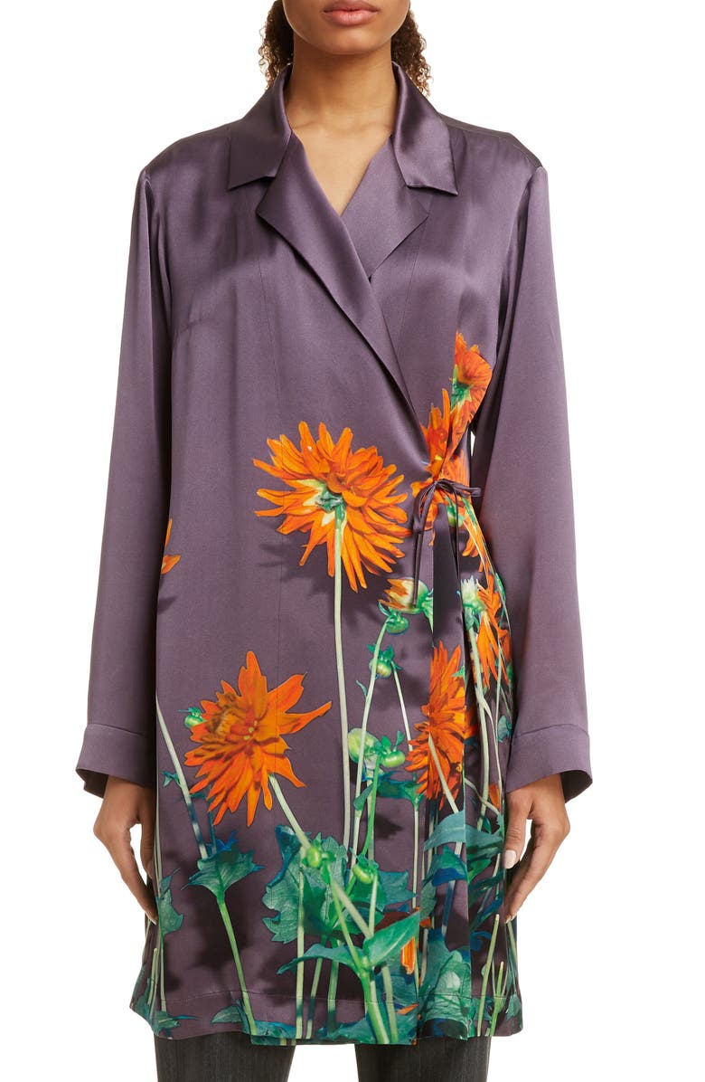Dries Van Noten Calberta Dahlia Print Silk Robe Jacket, Main, color, 