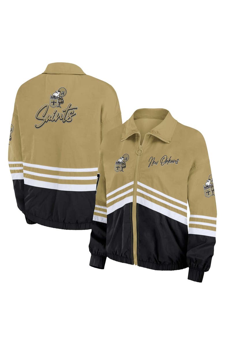 WEAR by Erin Andrews Women's WEAR by Erin Andrews Gold New Orleans Saints Vintage Throwback Windbreaker Full-Zip Jacket, Main, color,