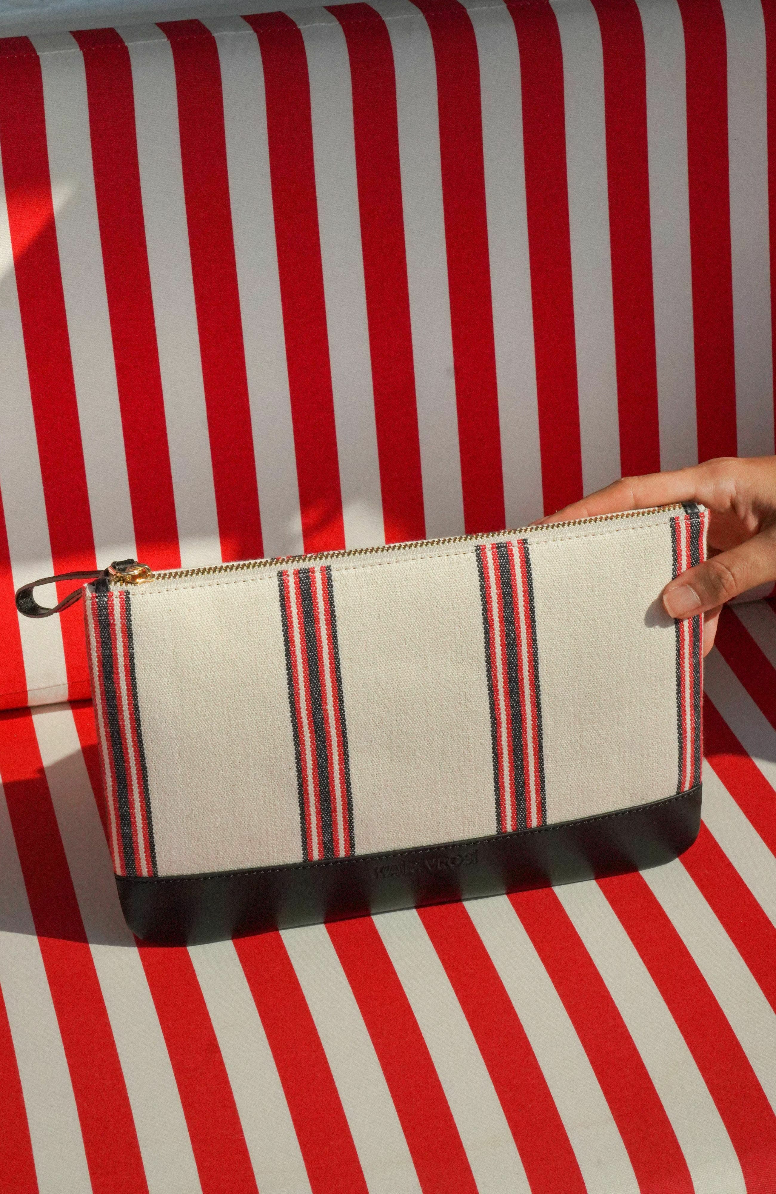 K'ai & Vrosi Apollon Calfskin & Handloomed Fabric Clutch, Alternate, color, Black