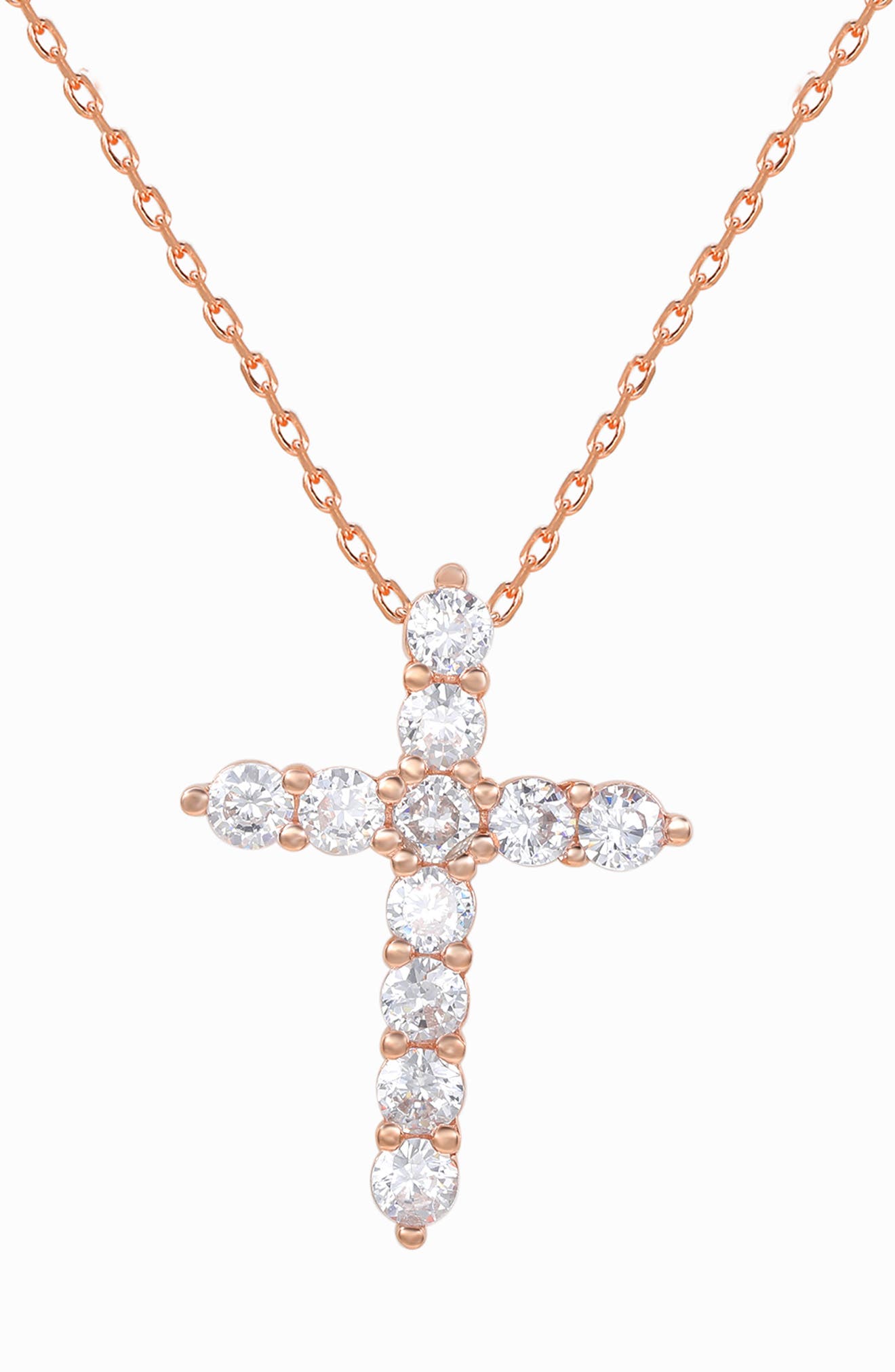 SUZY LEVIAN Rose Gold Plated Sterling Silver Cubic Zirconia Cross Pendant Necklace
