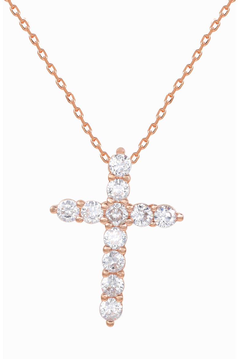Rose Gold Plated Sterling Silver Cubic Zirconia Cross Pendant Necklace, Main, color, ROSE