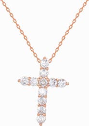 SUZY LEVIAN Rose Gold Plated Sterling Silver Cubic Zirconia Cross Pendant Necklace