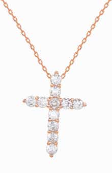 SUZY LEVIAN Rose Gold Plated Sterling Silver Cubic Zirconia Cross Pendant Necklace