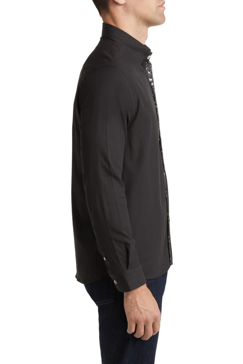Solid Cotton & Lyocell Button-Up Shirt, Alternate, color, BLACK