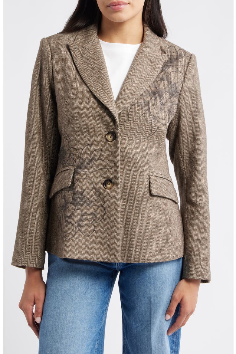 Floral Herringbone Blazer, Alternate, color, COLD BREW STONE