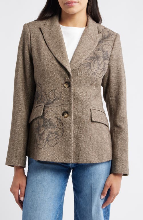 Wit & Wisdom Floral Herringbone Blazer In Brown