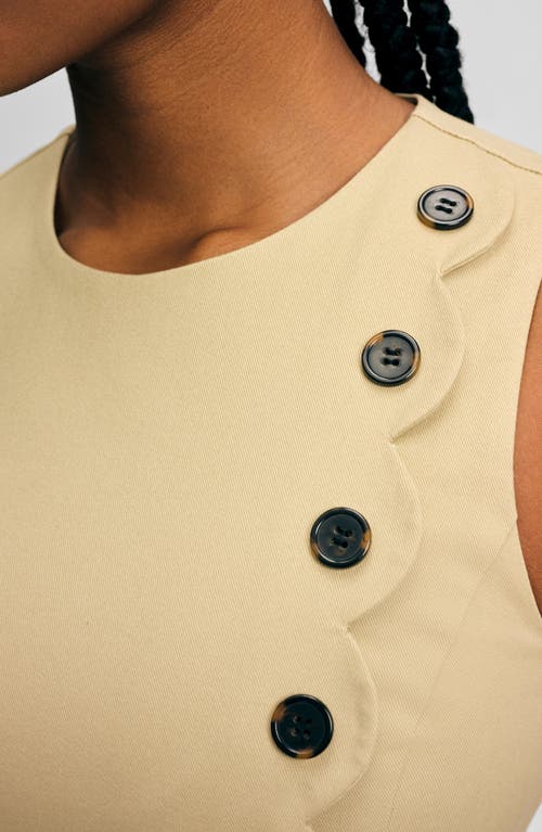 Isaac Mizrahi New York Button Detail Scallop Sheath Dress In Khaki