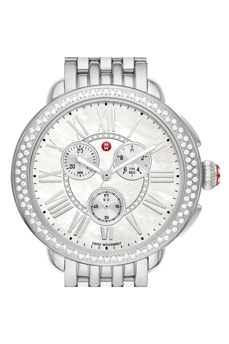 Serein Diamond Bracelet Chronograph Watch, 40mm x 38mm, Alternate, color, SILVER