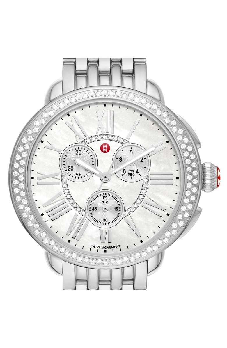 MICHELE Serein Diamond Bracelet Chronograph Watch, 40mm x 38mm, Alternate, color, Silver