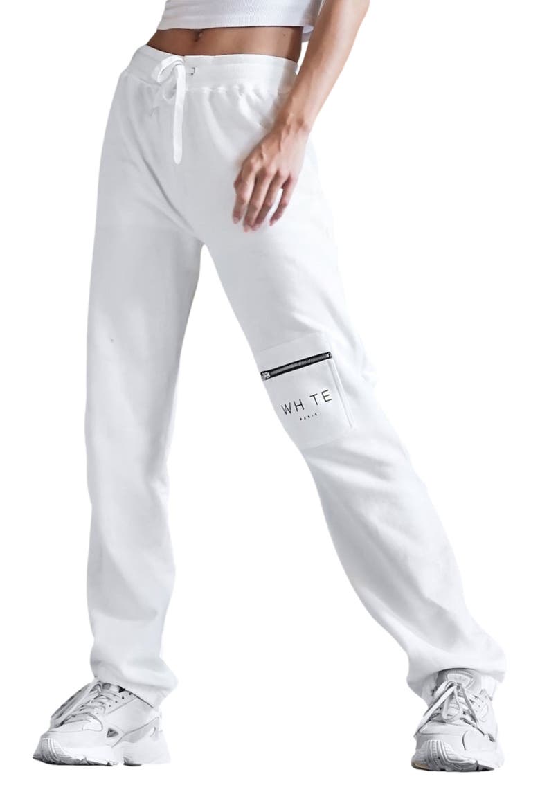 Whte Zip Pocket Sweatpants, Main, color, White