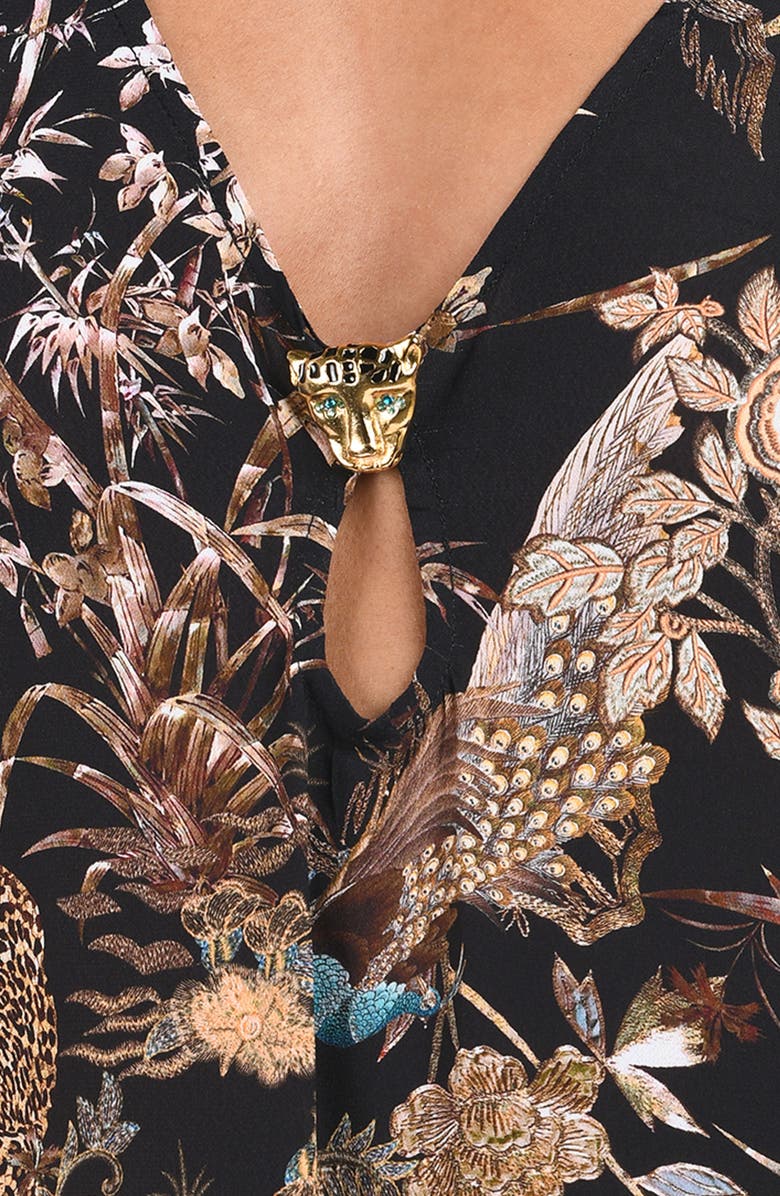 L'AGENCE Sara Jungle Long Sleeve Sheer Crepe Cover-Up Dress, Alternate, color, Black