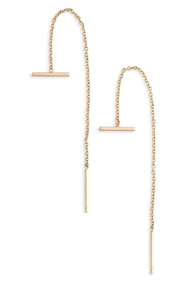 Bar Threader Earrings, Main, color, YELLOW GOLD