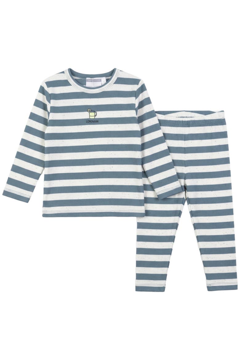 Striped Ribbed Long Sleeve Top and Elastic Waist Pants Set, Main, color, Sage