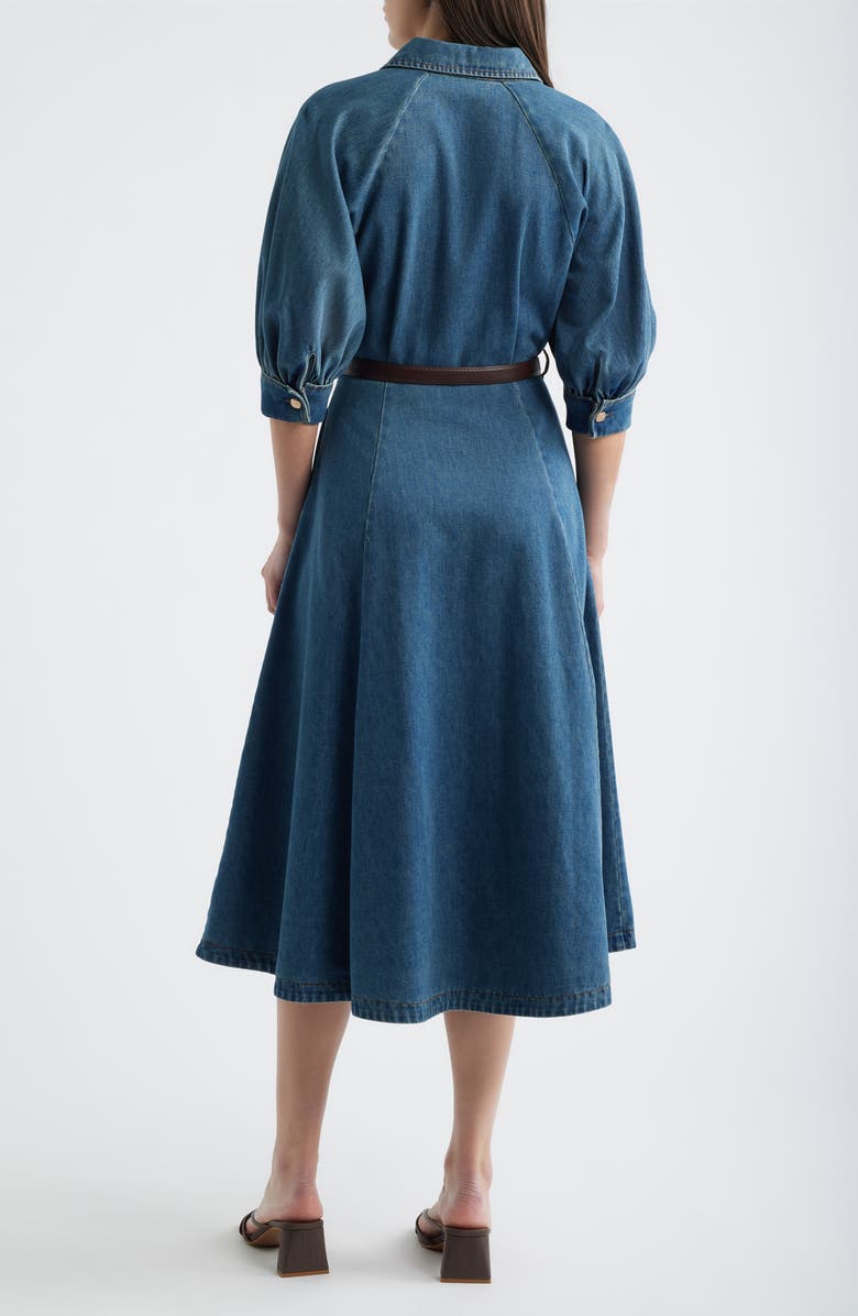 FREEMARKET Puff Sleeve Denim Midi Shirtdress, Alternate, color, Denim Blue