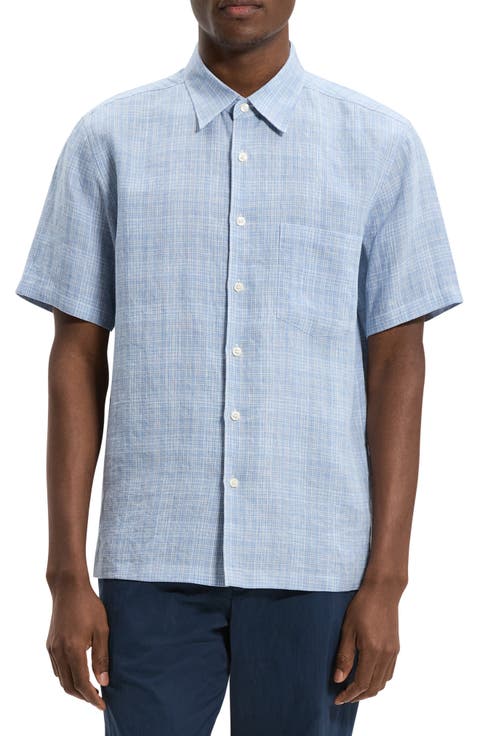 Irving Plaid Short Sleeve Linen Button-Up Shirt