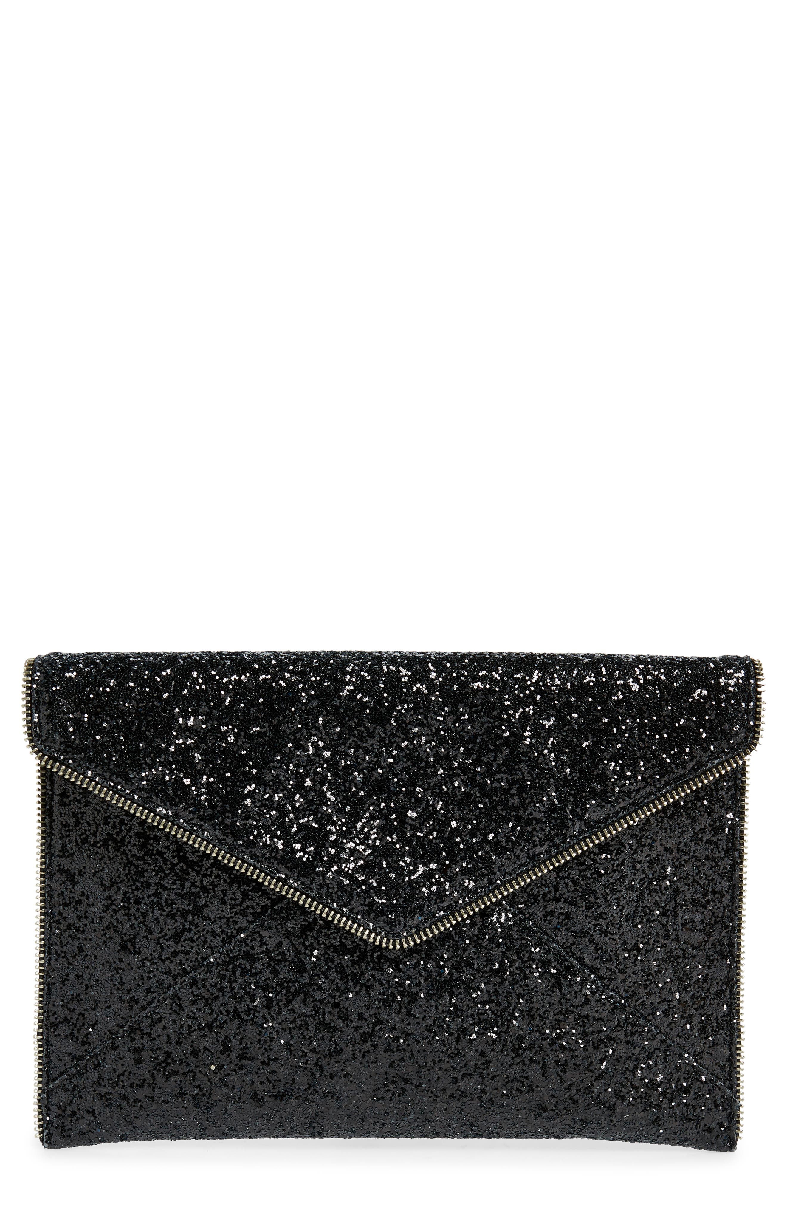 Rebecca Minkoff Leo Glitter Envelope Clutch, Main, color, 