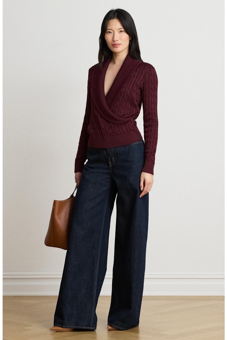 Shawl Collar Cable Knit Sweater, Alternate, color, RED